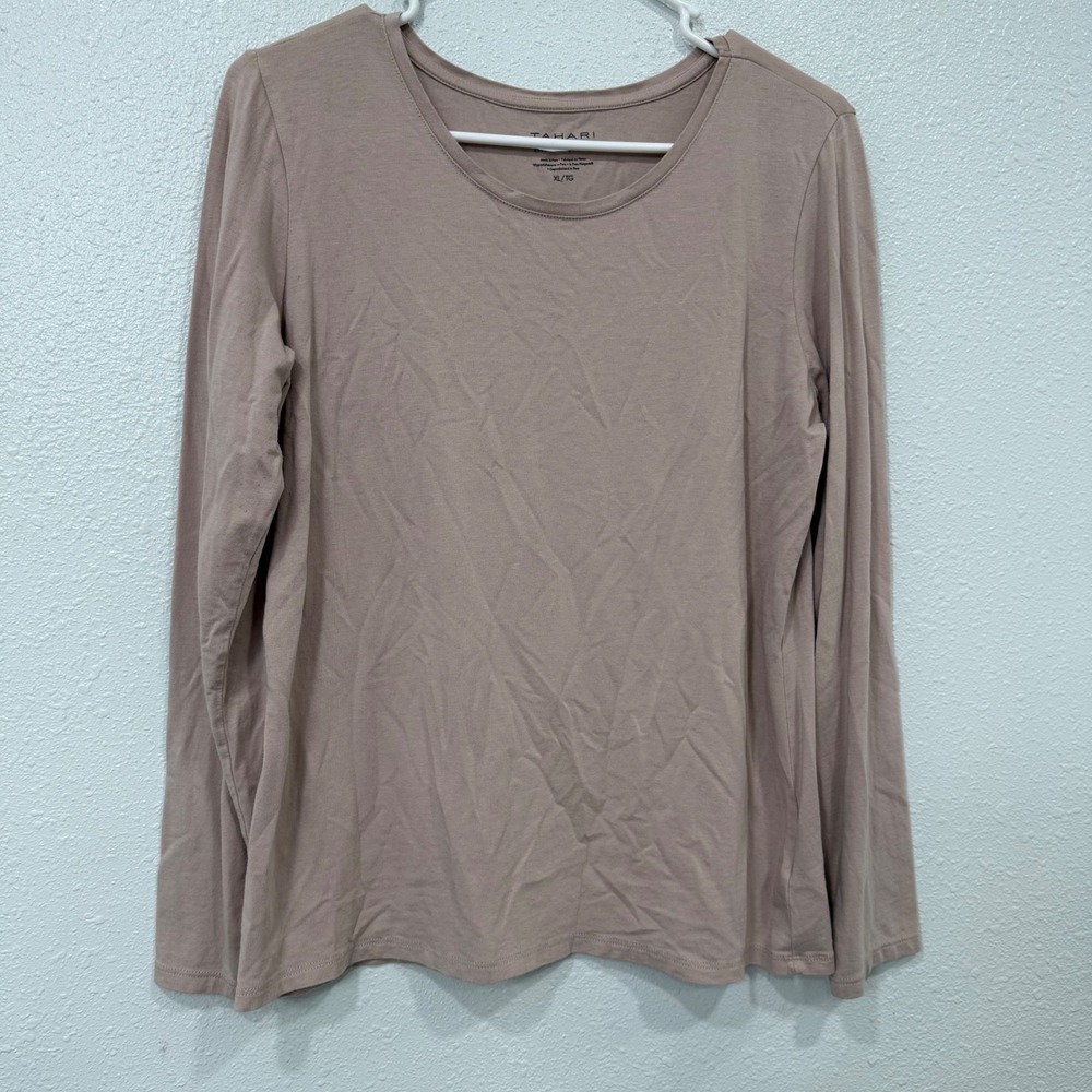 Tahari Essentials Womens XL Tan Pima Cotton Modal Long Sleeve T-Shirt Top